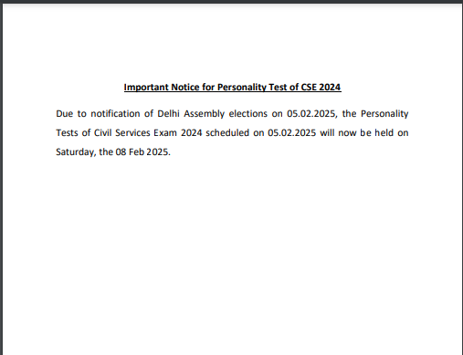 UPSC Civil Services Personality Test 2024 Rescheduled Amid Delhi Elections: Check notice here