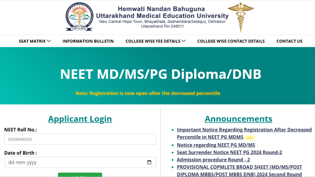 Uttarakhand NEET PG 2024 counselling begins after MCC reduced cutoff percentile, check direct link here