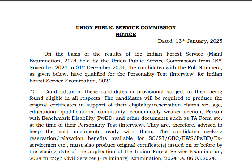 UPSC IFS Mains result 2024 released at upsc.gov.in: Direct link to check here