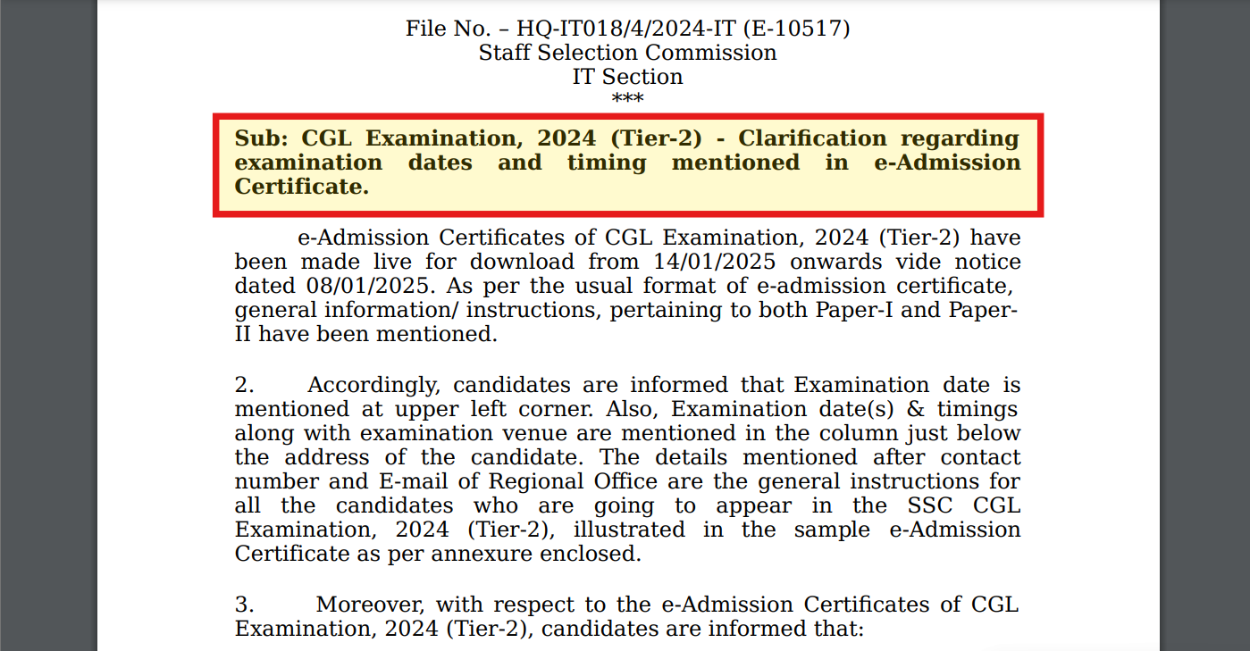 SSC issues important notice for CGL Tier 2 exam 2025: Check details here