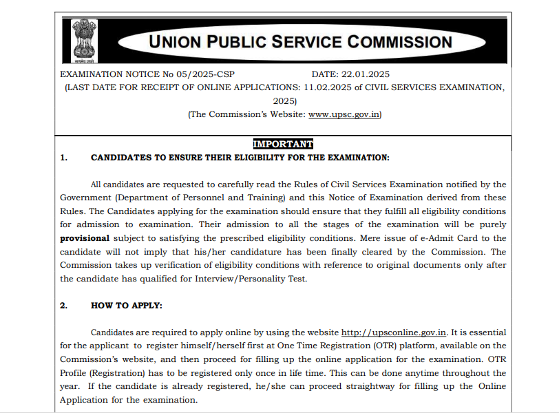 UPSC Civil Services Prelims 2025 exam notice out: Vacancies down to 979, check official notice here