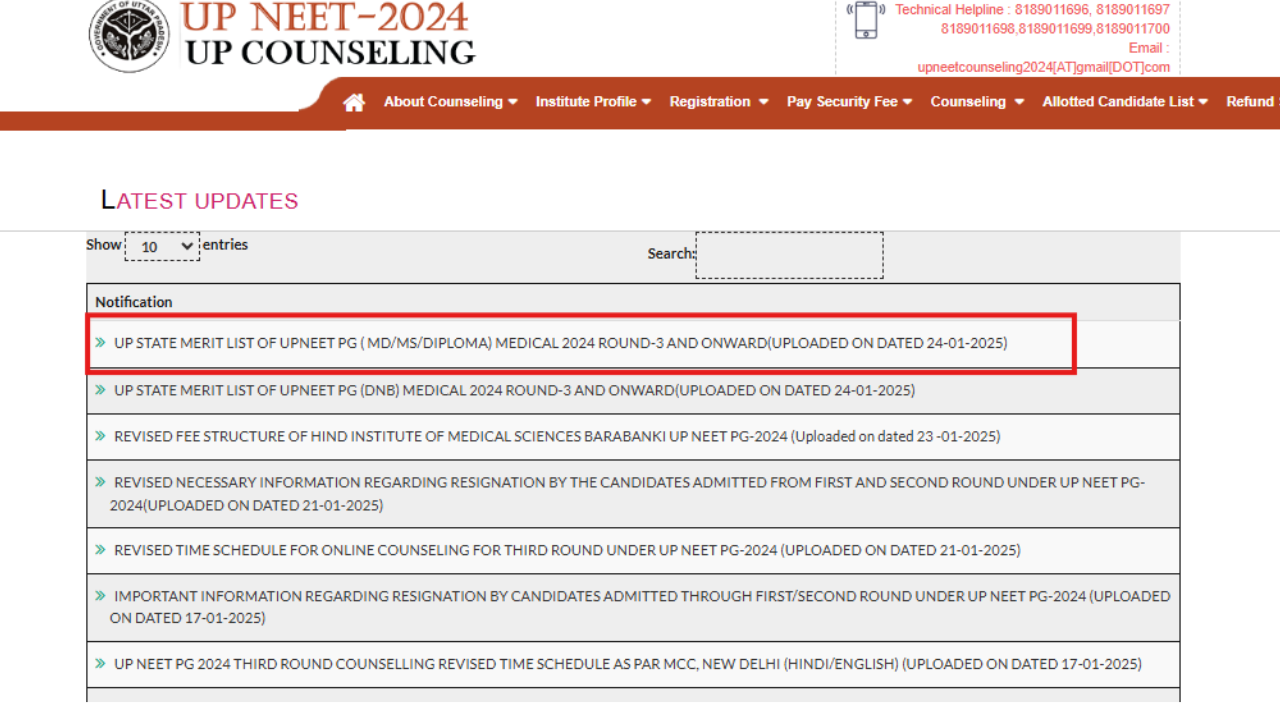UP NEET PG counselling 2024 round 3 state merit list out: Check direct link here