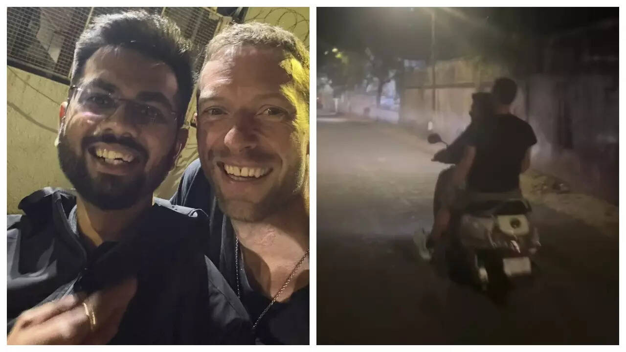 Coldplay's Chris Martin takes a ride on scooter with fan