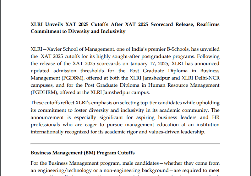 XLRI cutoff 2025 released at xatonline.in: Check detailed minimum scores for admission here