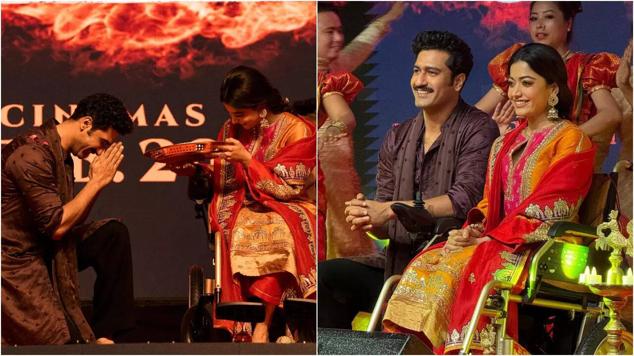 Rashmika blushes as she performs aarti for Vicky