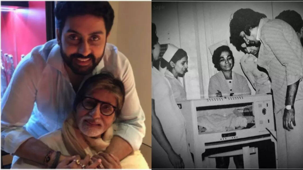 Big B shares pic of newborn Abhishek on b'day