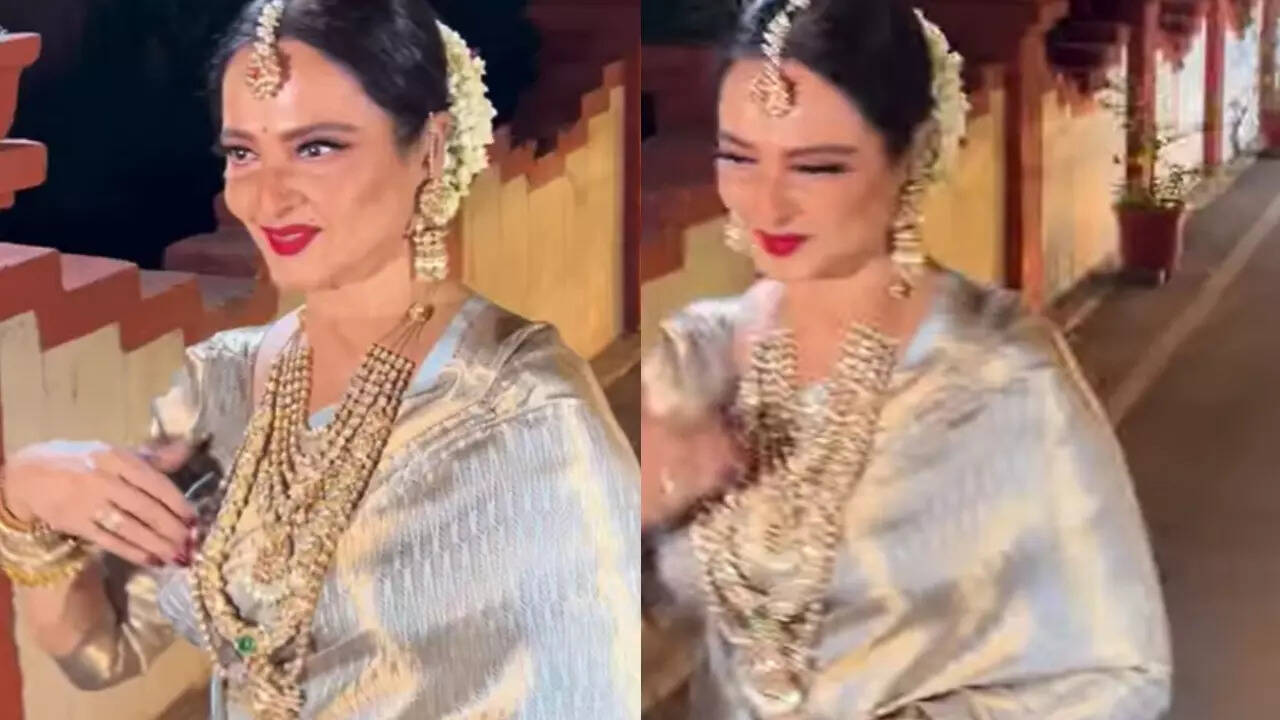 Rekha in a rich saree look at Siddharth- Neelam's wedding