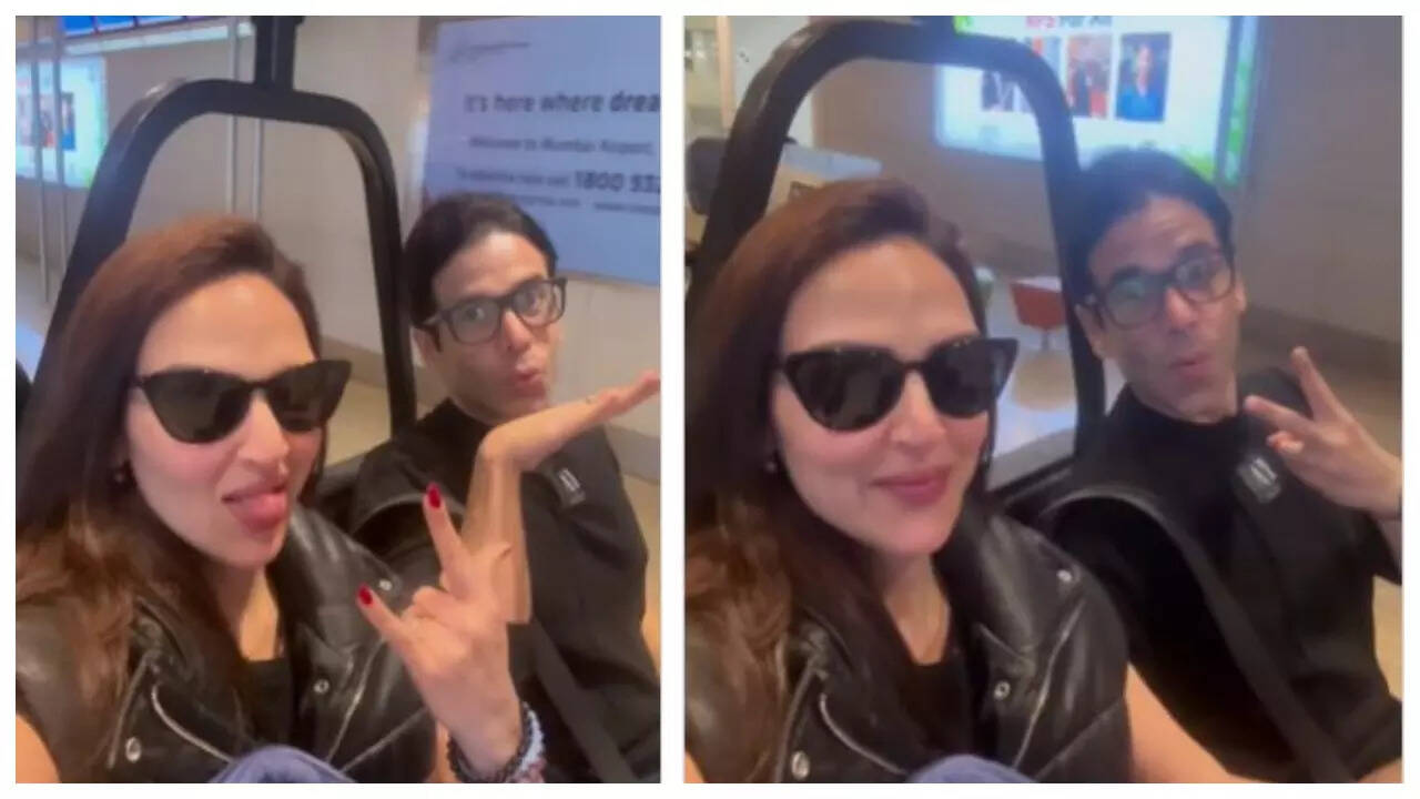 Esha-Tusshar's fun banter as they reunite at airport