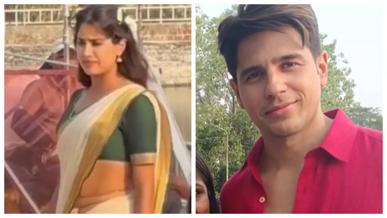 Sidharth and Janhvi SPOTTED on 'Param Sundari' sets
