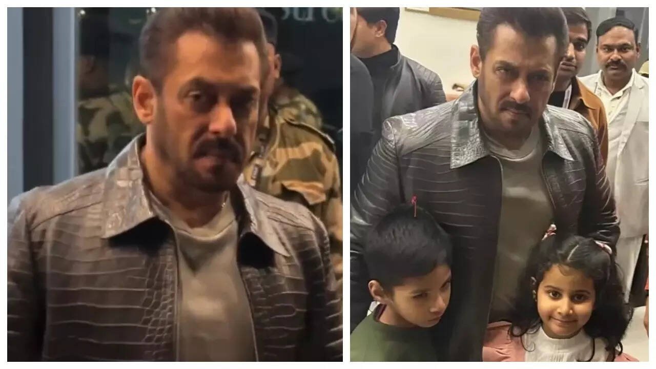 Annoyed Salman cheers up while posing with kids for pics