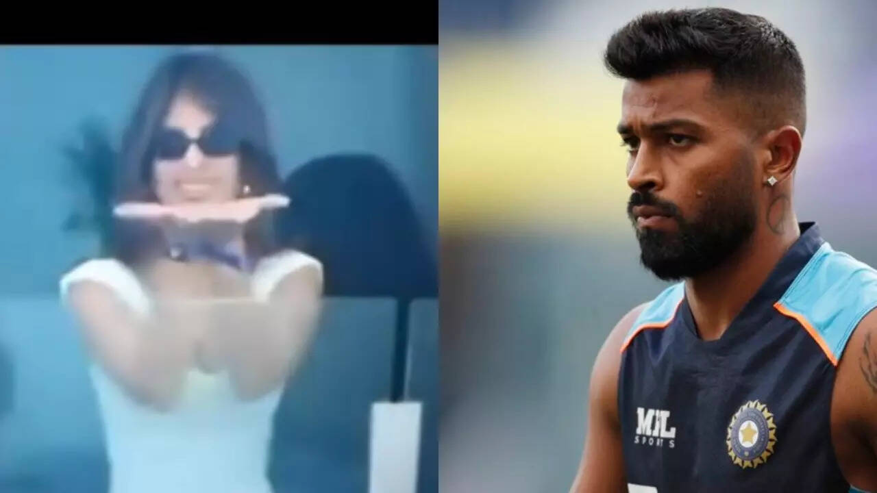 Hardik's rumoured gf Jasmin blows kisses from the stands