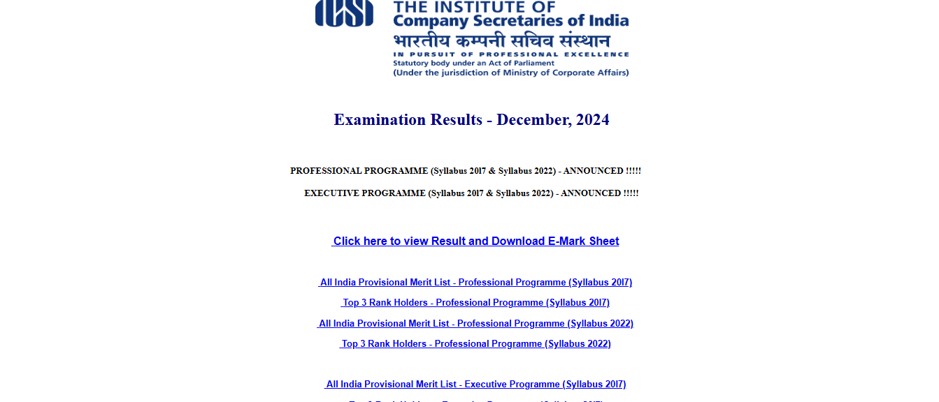 ICSI CS Executive December 2024 result declared: Direct link to download scorecards here