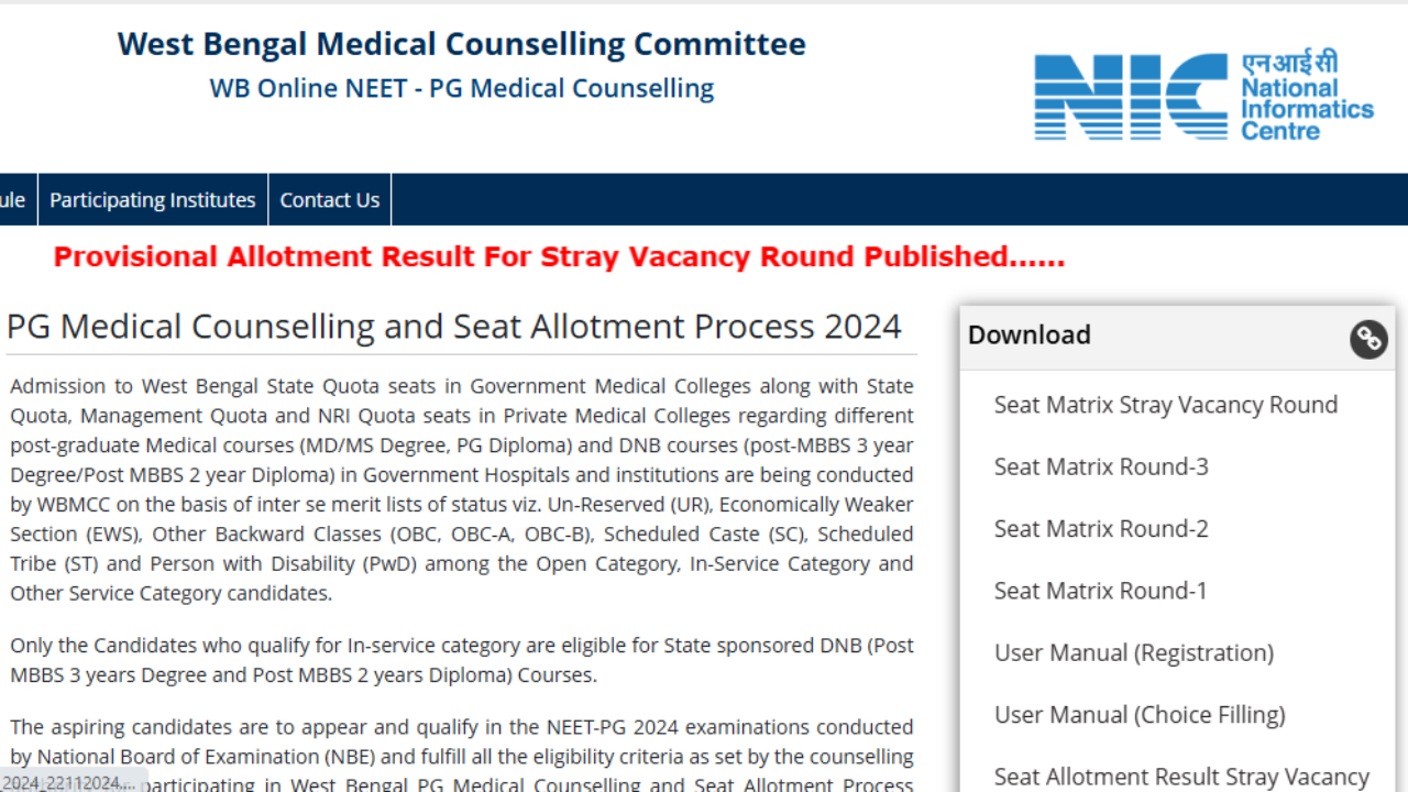 West Bengal NEET PG counselling2024 stray vacancy round provisional allotment result out at wbmcc.nic.in: Check direct link here