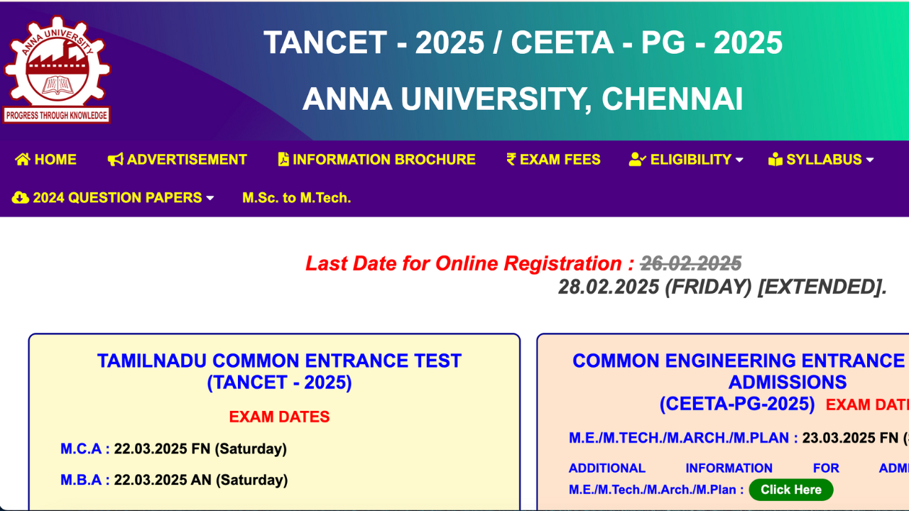 TANCET 2025, CEETA-PG registration deadline extended, direct link to apply at annauniv.edu
