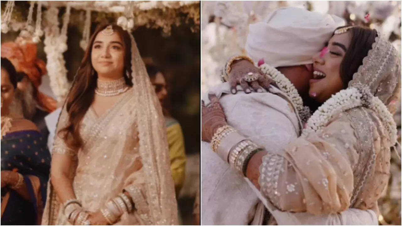 Prajakta’s dreamy bridal entry; shares kiss with Vrishank