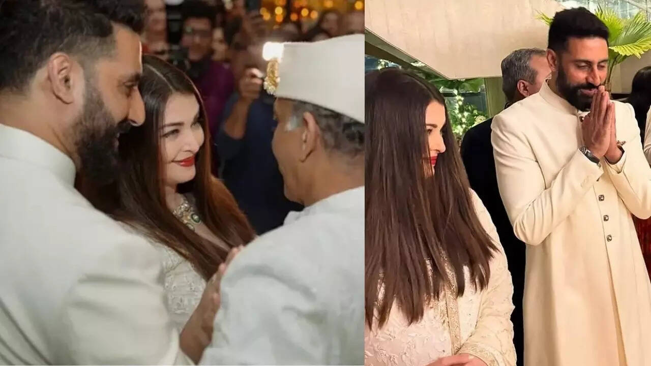 Abhishek-Aishwarya twin in white at Ashutosh's son's wedding