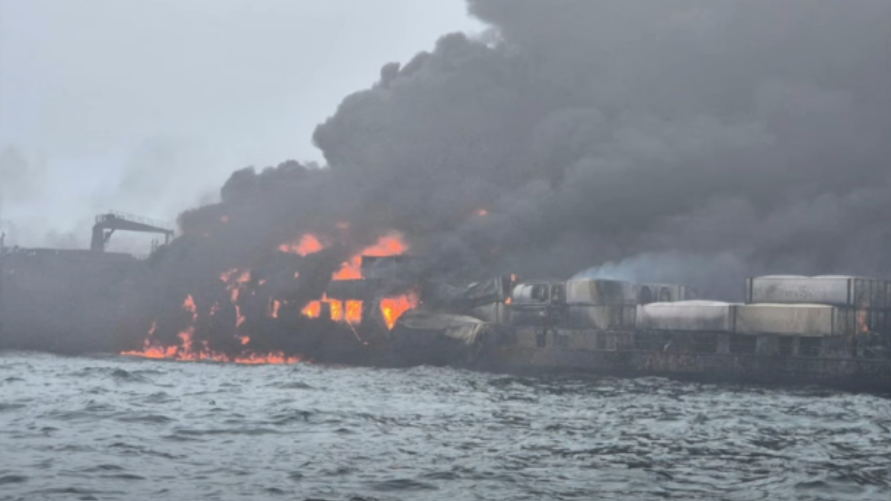 Watch: Oil tanker collides with cargo ship off UK Coast, causing 'massive fireball'