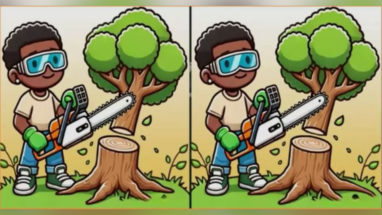 Optical illusion: Only a person who has perfect vision can spot 3 differences in the guy cutting the tree