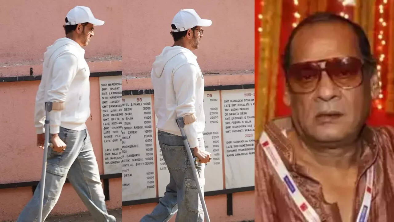 Injured Hrithik attends Deb Mukherjee's funeral