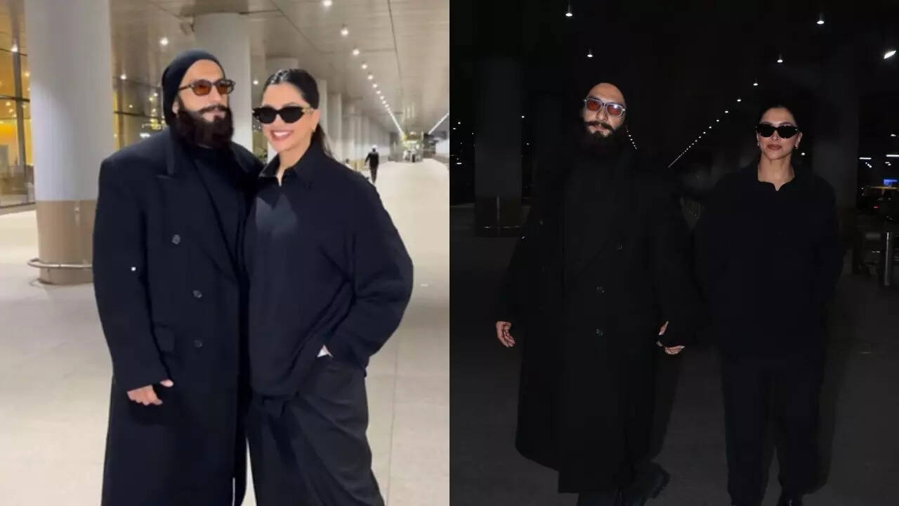 Deepika and Ranveer twin in black at the airport