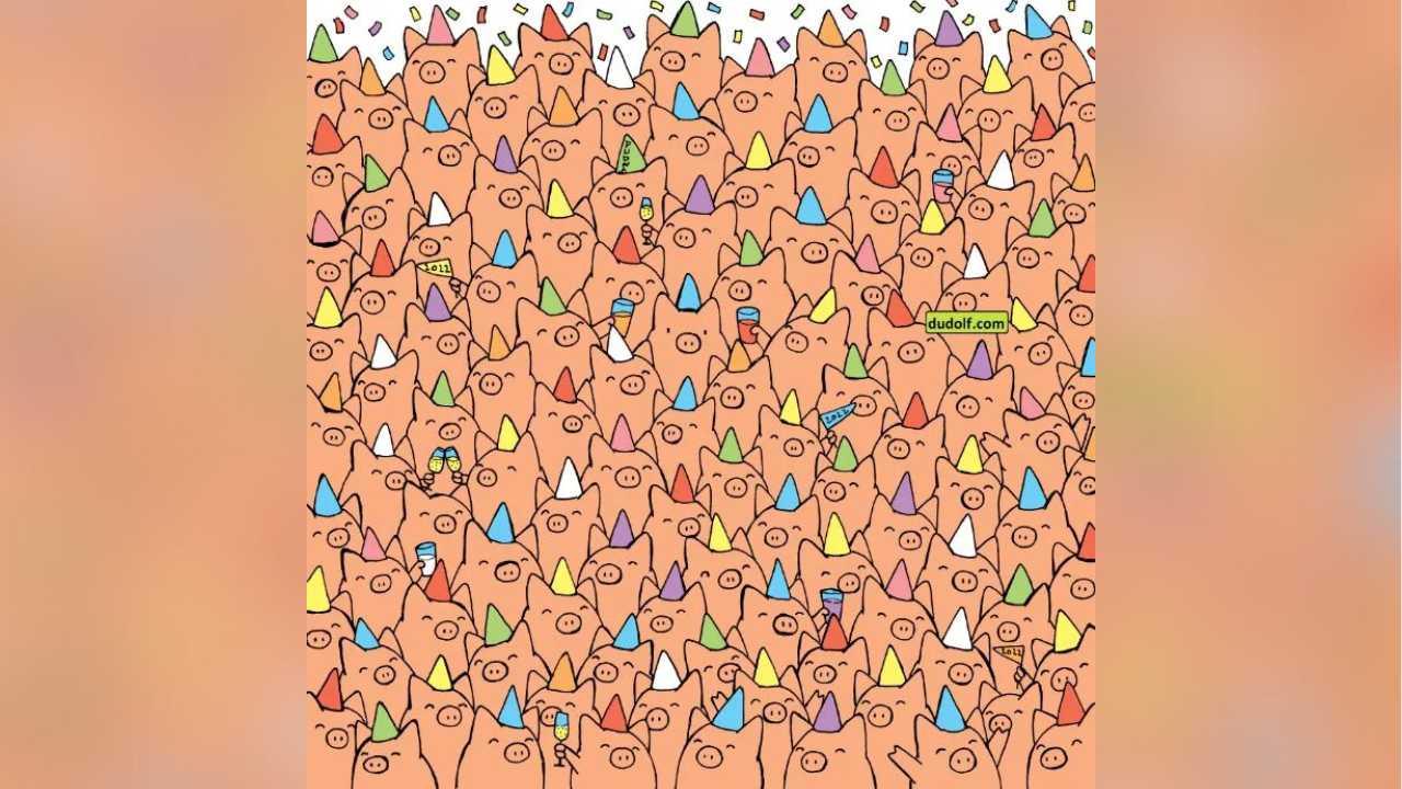 Optical illusion: Only a person with perfect eyesight can spot 3 pigs with no party hats