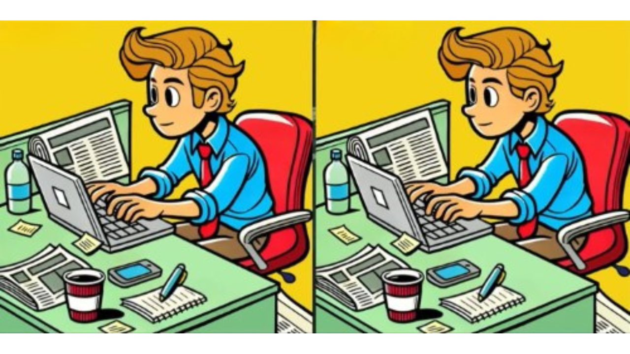 Find the Difference: Can you spot 3 differences in this guy working in the office picture?