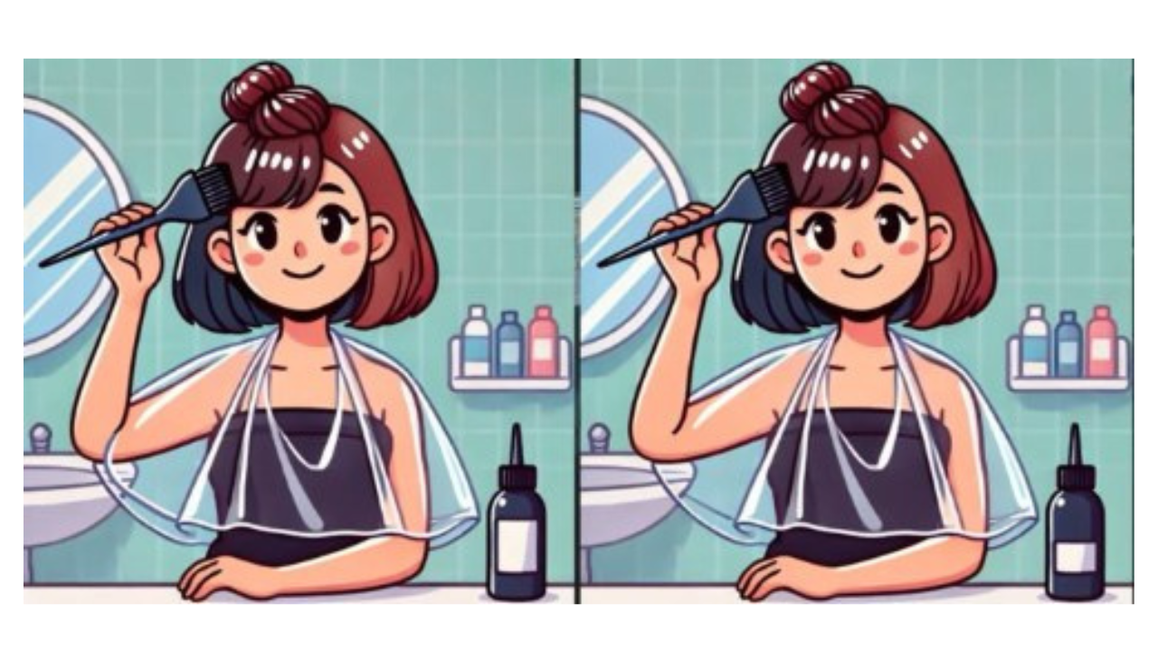 Spot the difference: Can you spot 3 differences in this girl colouring her hair picture?