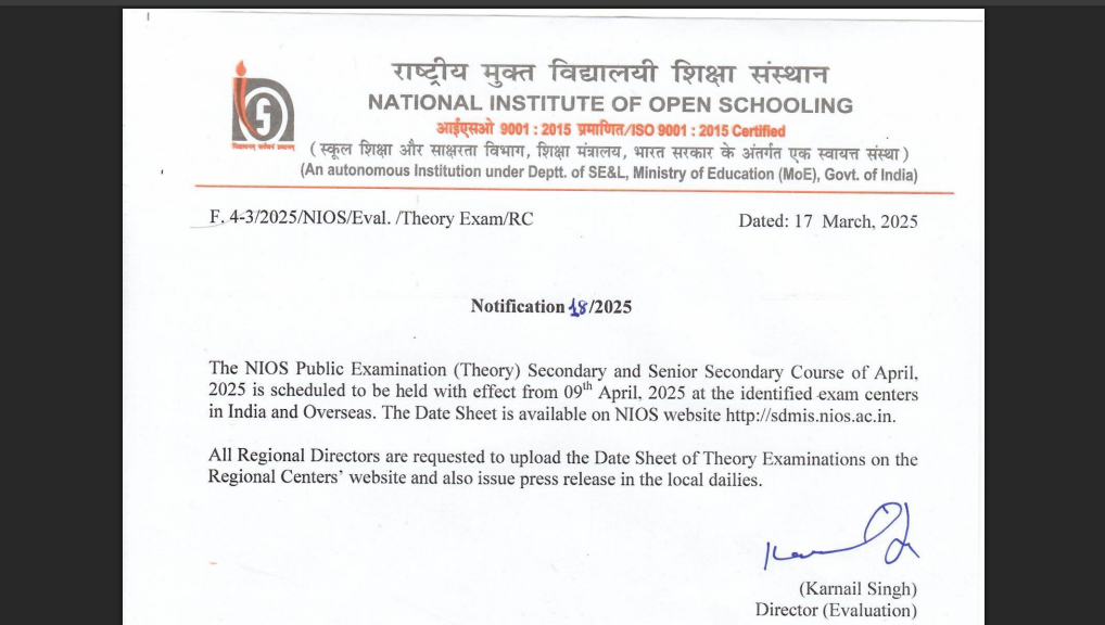 NIOS releases class 10, 12 theory exam date sheet 2025: Check complete schedule here