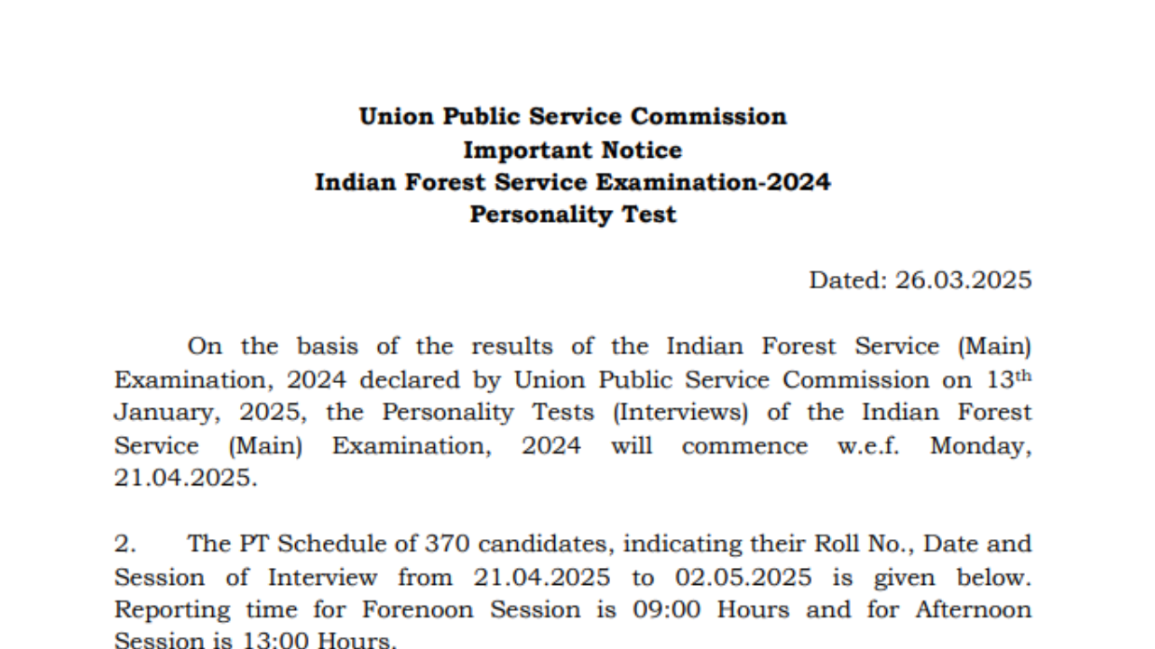 UPSC IFS Main exam 2024 interview schedule out, check details here