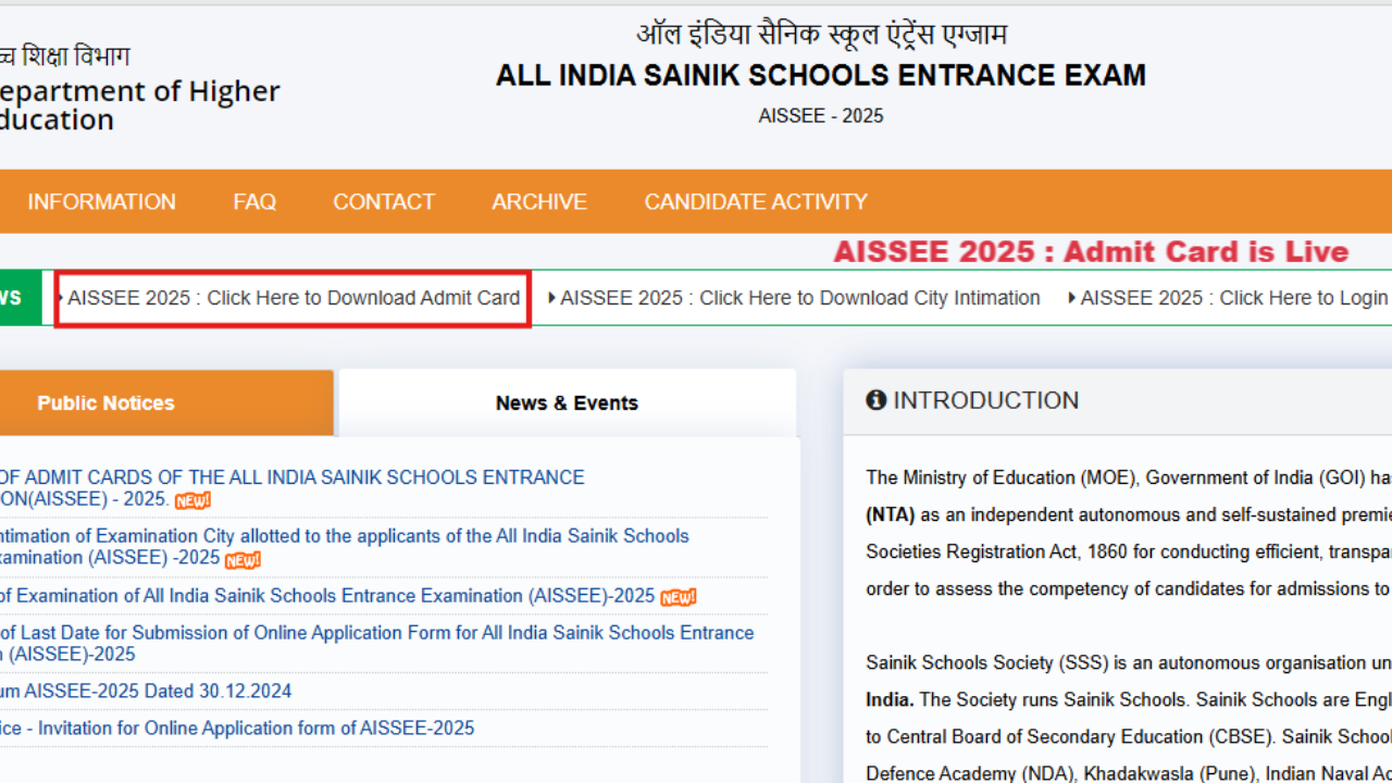 AISSEE admit card 2025 released: Check direct link here