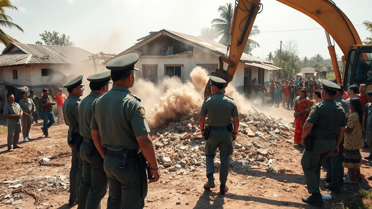 Khanna police and GLADA demolish houses of drug traffickers in Dhamkot Kalan village in Ludhiana