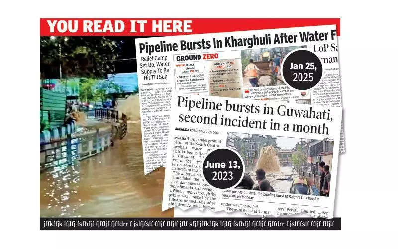 Water pipeline bursts in Chandmari, footpath damaged