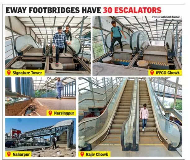 Broken footbridge escalators leave NH8 commuters stranded, put lives at risk in Gurgaon