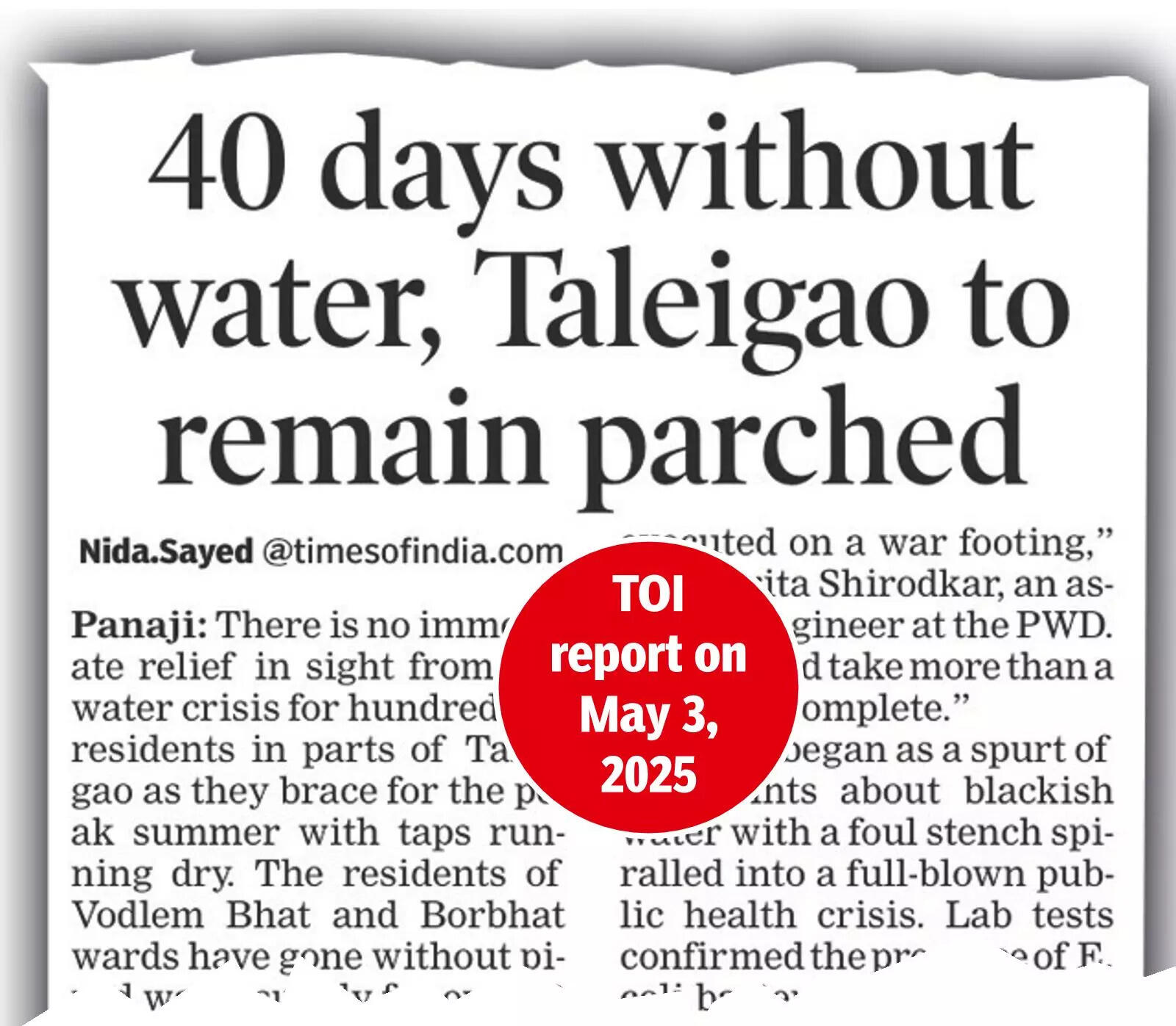 Parched Taleigao may get water this weekend