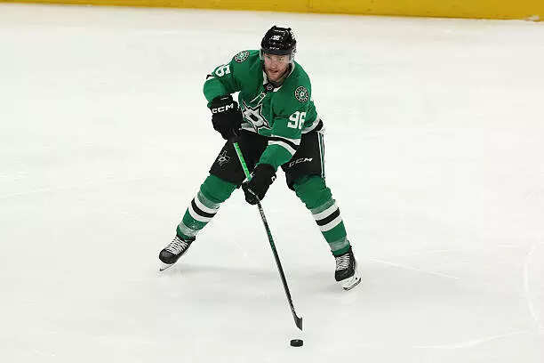 Mikko Rantanen #96 of the Dallas Stars faces-off against the Winnipeg Jets