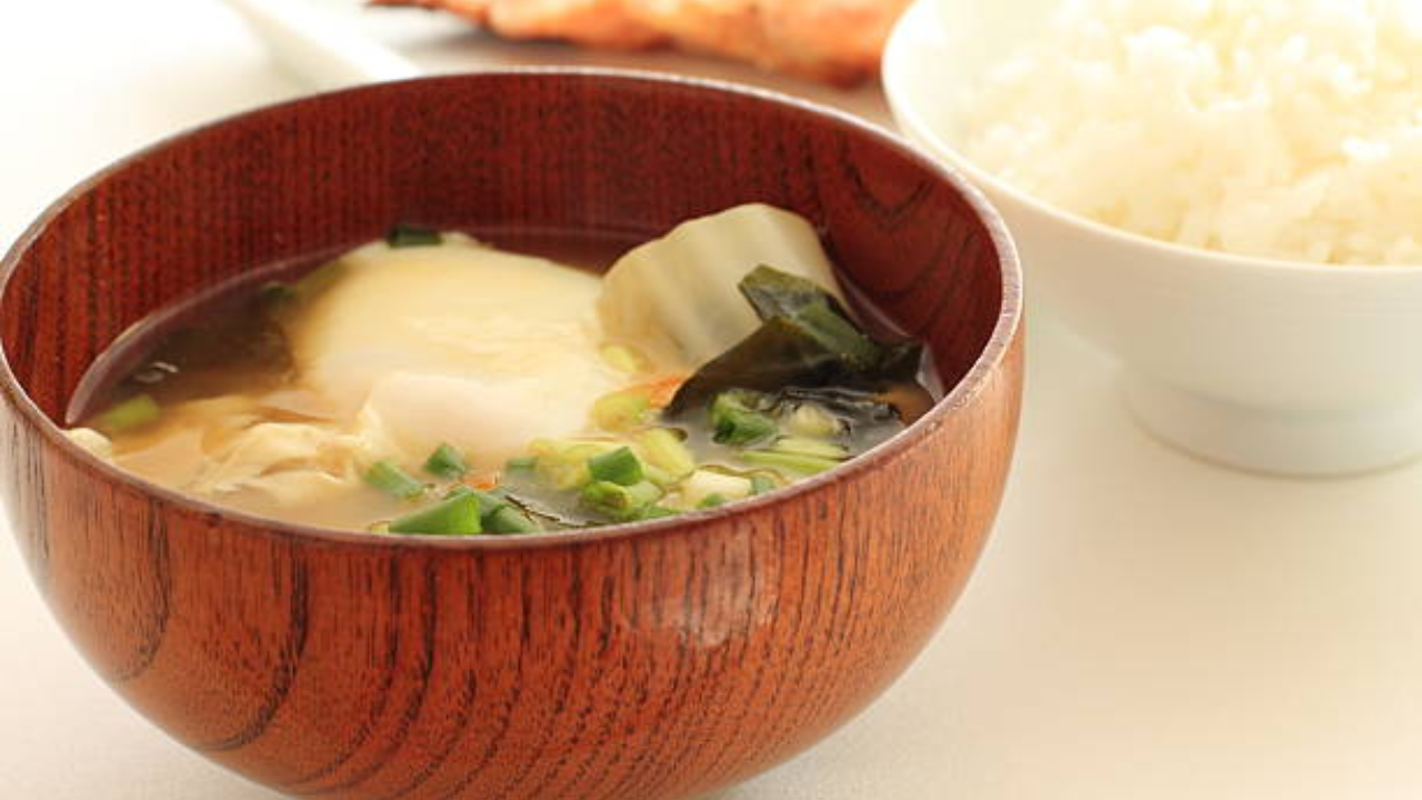 Miso soup with poached egg