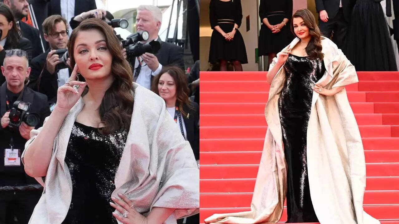 Aishwarya stuns in black gown on day 2, twins with Aaradhya