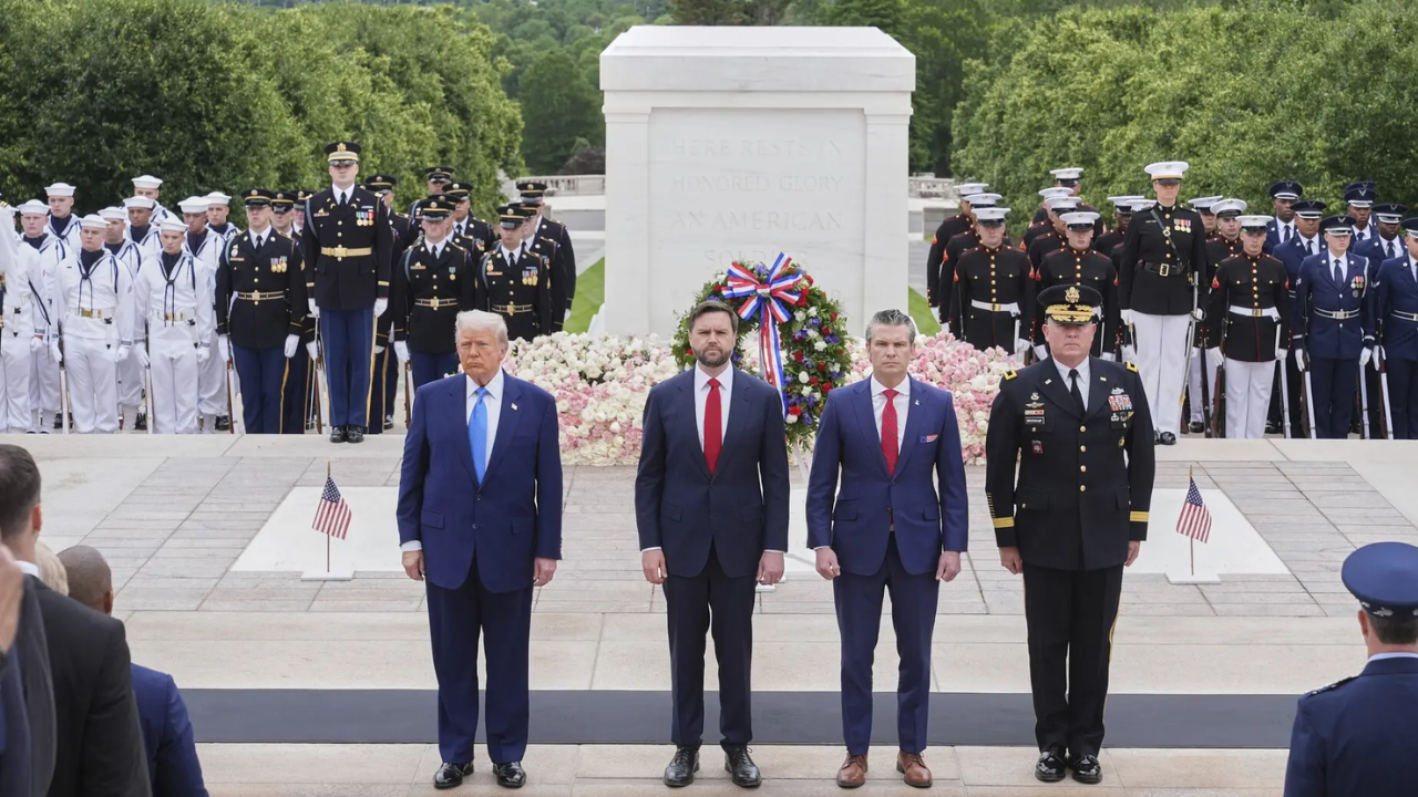 Trump pays tribute to fallen troops at Memorial Day ceremony, calls Biden ‘scum’ in earlier post