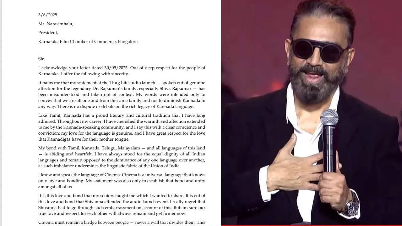 Kamal Haasan pens clarification to KFCC amid 'Thug Life' row