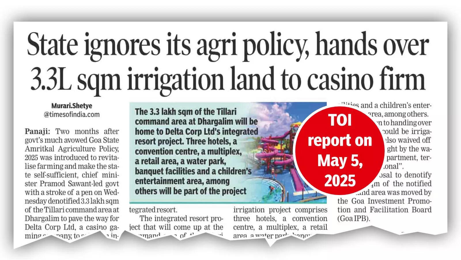 Urgent Tillari board meet demanded over land denotified for casino firm