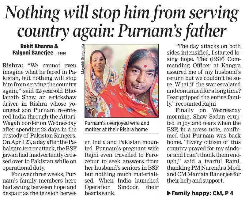 BSF jawan captured by Pak Rangers returns to duty