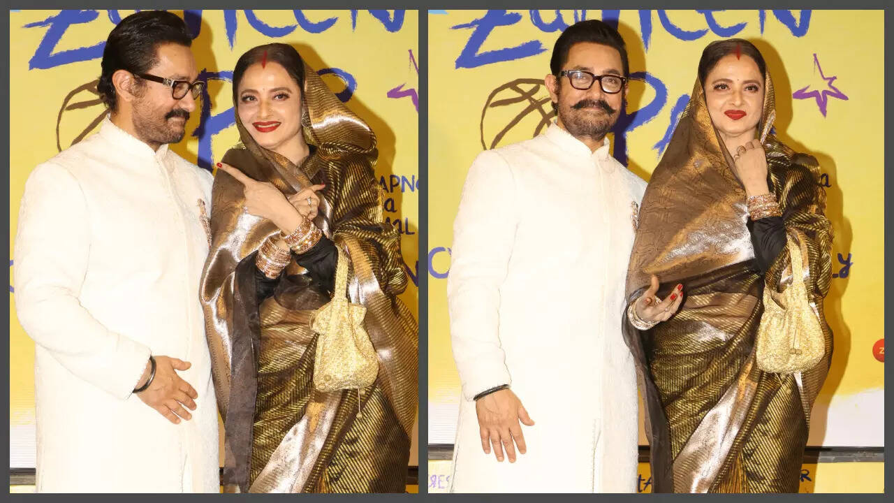 Aamir Khan poses with evergreen Rekha at film's screening