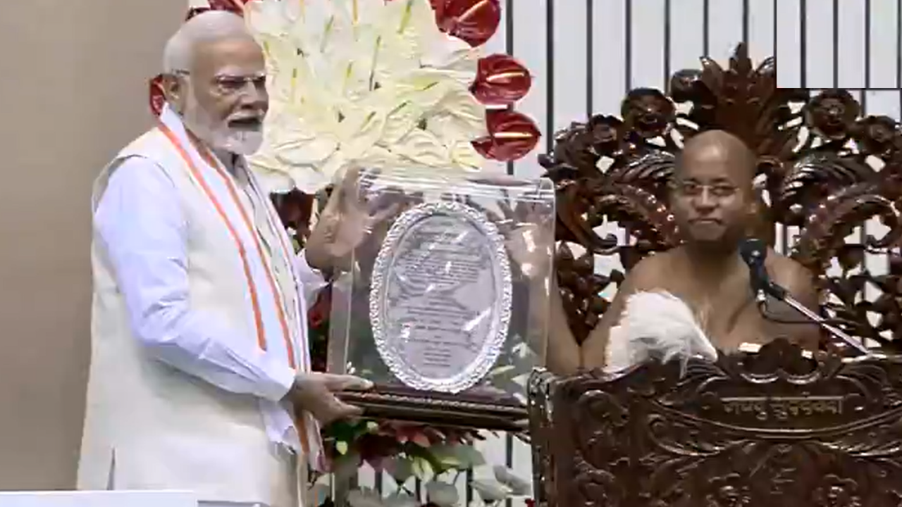 'Humbly accept it as prasad': PM Modi honoured as 'Dharma Chakravarti'