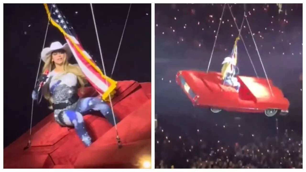 Beyonce escapes fall after 'flying car' malfunctions- WATCH