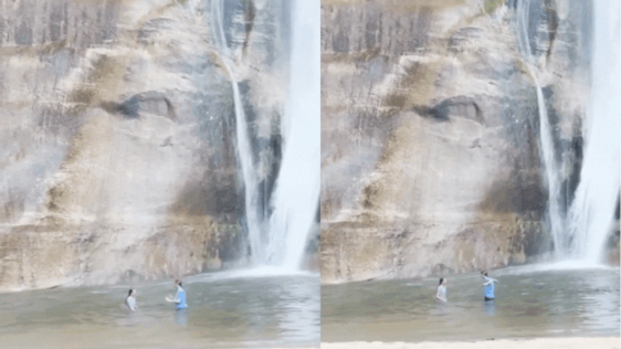 Swimmers narrowly escape falling boulders at Utah waterfall – video