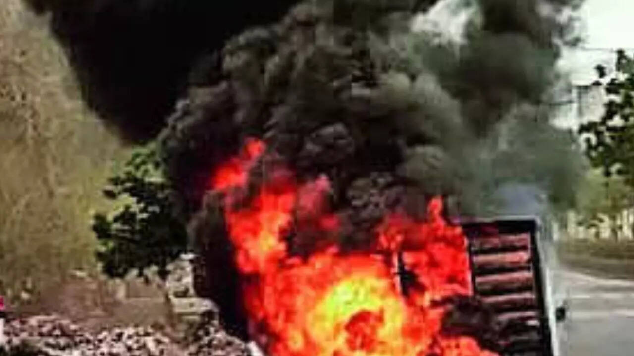 Foam-laden van catches fire near Hyderabad's LB Nagar; no injuries, traffic hit