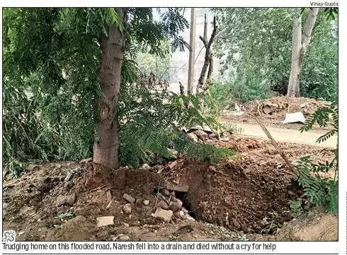 Youth lay dead in drain he fell into on flooded road in Gurgaon as father searched for 3 days