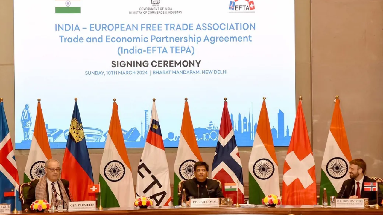 India submits TEPA ratification document to EFTA bloc: Trade pact set to begin October 1, $100 bn investment pledged