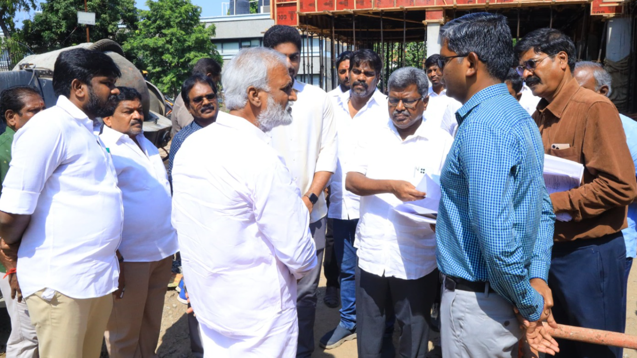 Minister inspects construction of college building in Chennai