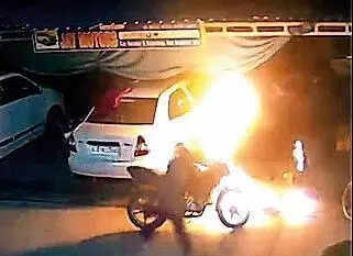 Dispute between neighbours turns fiery, car torched in in ‘retaliation’ society parking lot